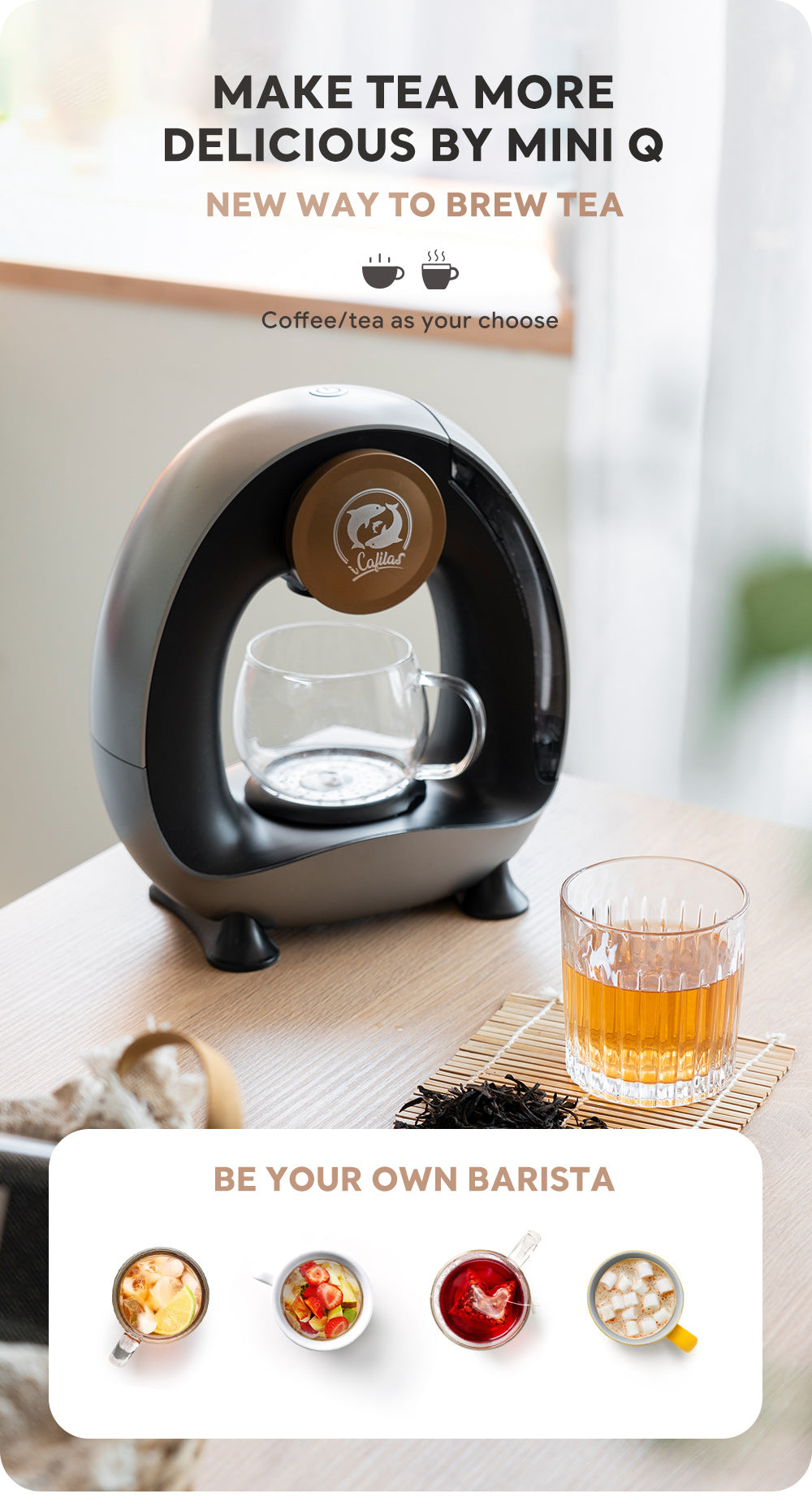iCafilas Coffee Maker Machine Mini Q 240ml Water Tank Semi-automatic Make Noise 30dB Reusable filter adapter Coffee &Tea-Lea