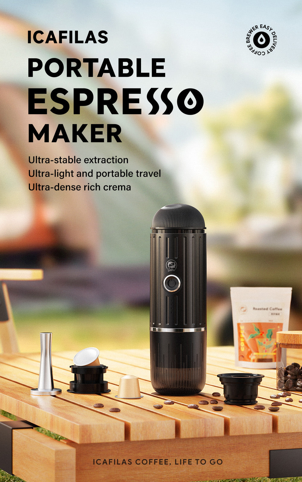 I Cafilas Portable Coffee Machine 19Bar High Pressure Expresso Coffee Maker Self-Heating Electric Fit Nexpresso Pod Capsule Coffee Powder