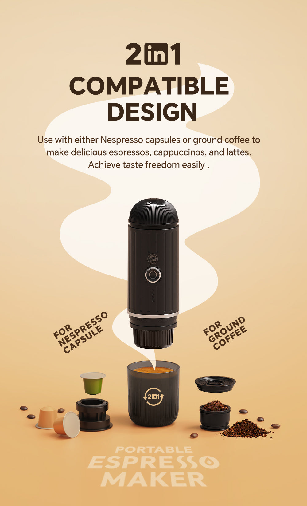 I Cafilas Portable Coffee Machine 19Bar High Pressure Expresso Coffee Maker Self-Heating Electric Fit Nexpresso Pod Capsule Coffee Powder