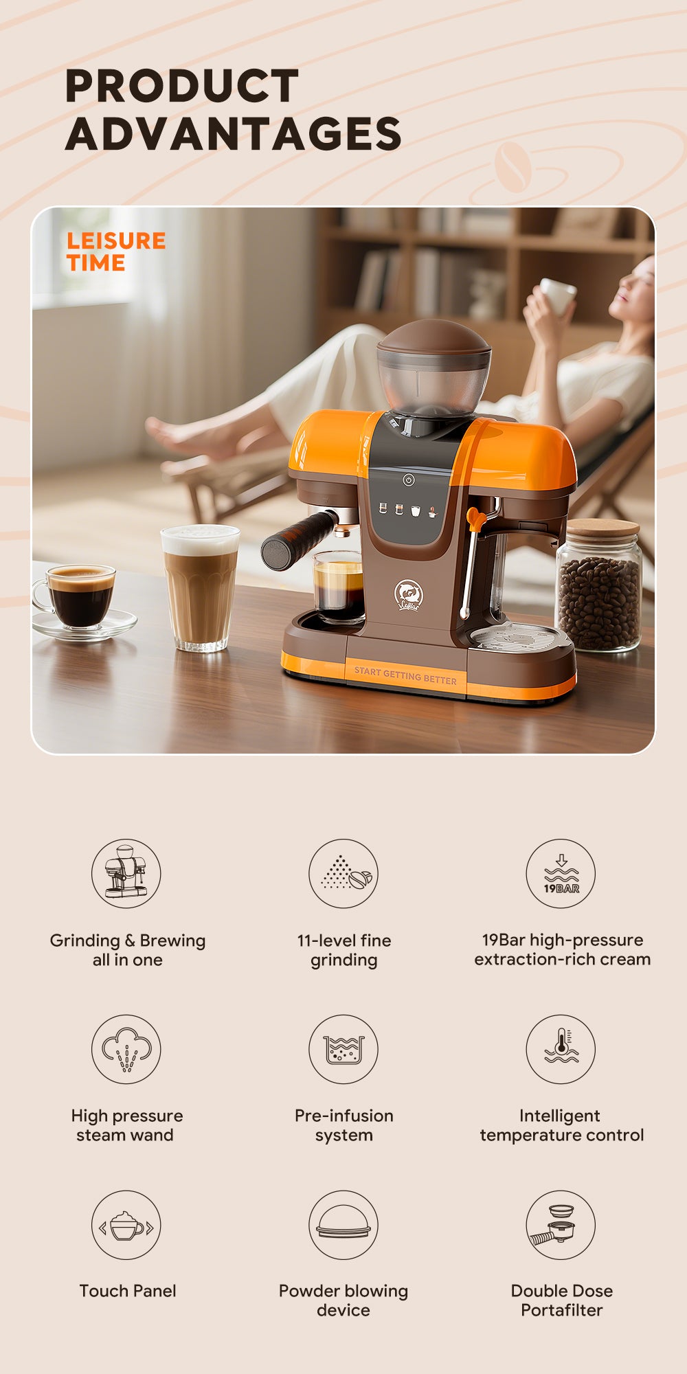 I Cafilas 19Bar Semi Automatic Italian Coffee Machine Household Small Fully Integrated Milk Foam Machine