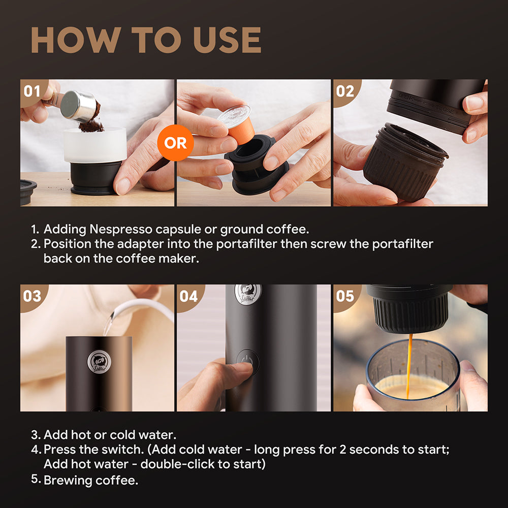 I  Cafilas 3-in-1 Wireless Electric Portable Espresso Coffee Machine for Car & Home Camping Coffee Maker Capsule Powder Travel Coffee Maker