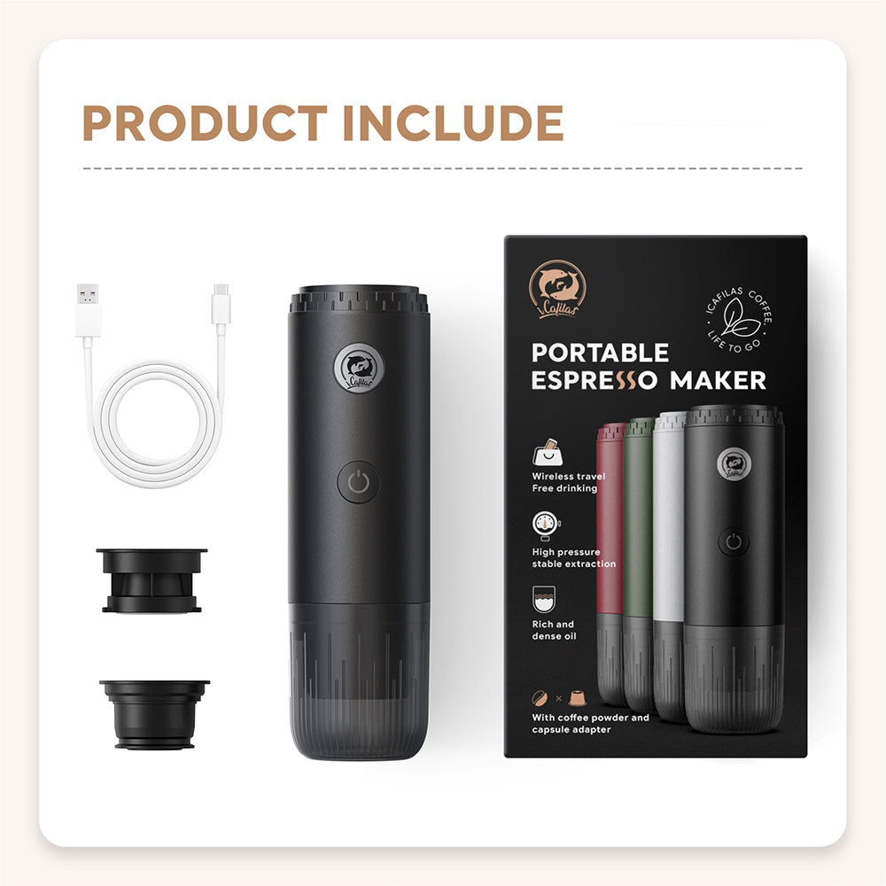 I  Cafilas 3-in-1 Wireless Electric Portable Espresso Coffee Machine for Car & Home Camping Coffee Maker Capsule Powder Travel Coffee Maker