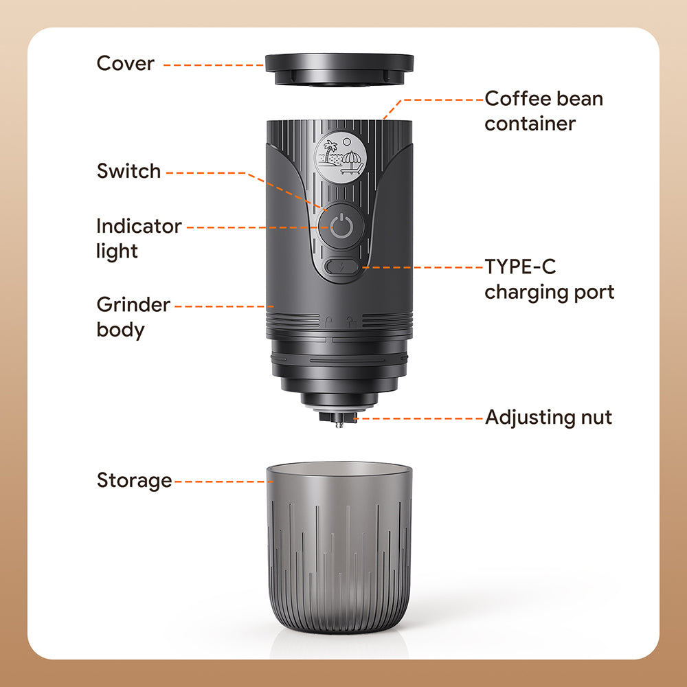I Cafilas Portable Rechargeable Electric Coffee Grinder with Adjustable Grind Settings for Office, Travel, and Outdoor Coffee Making