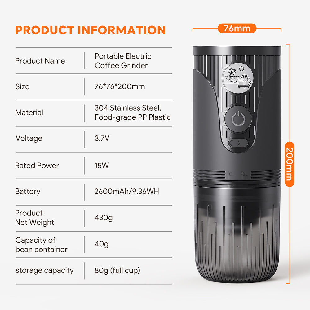 I Cafilas Portable Rechargeable Electric Coffee Grinder with Adjustable Grind Settings for Office, Travel, and Outdoor Coffee Making