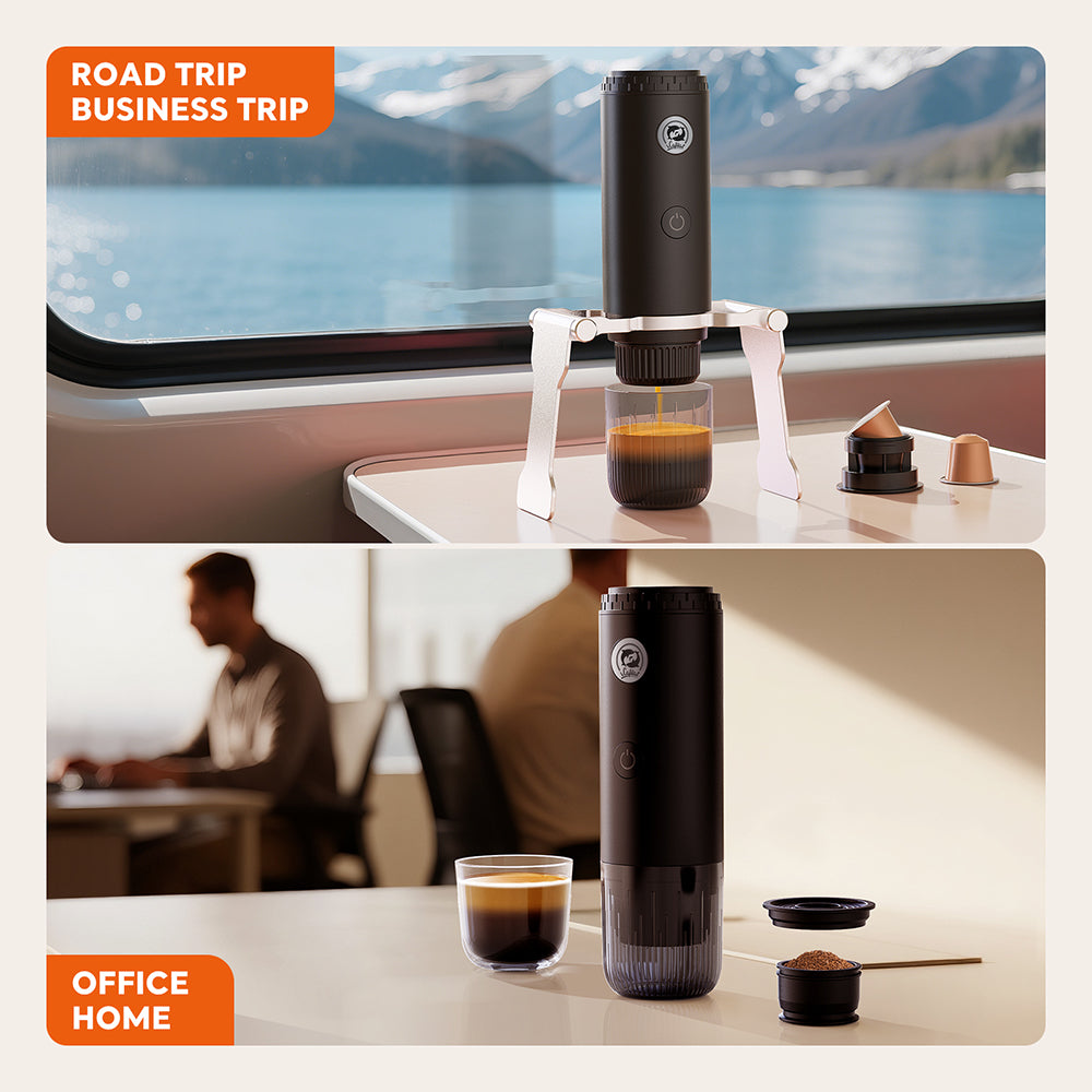 I  Cafilas 3-in-1 Wireless Electric Portable Espresso Coffee Machine for Car & Home Camping Coffee Maker Capsule Powder Travel Coffee Maker