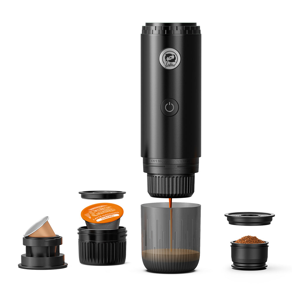I  Cafilas 3-in-1 Wireless Electric Portable Espresso Coffee Machine for Car & Home Camping Coffee Maker Capsule Powder Travel Coffee Maker
