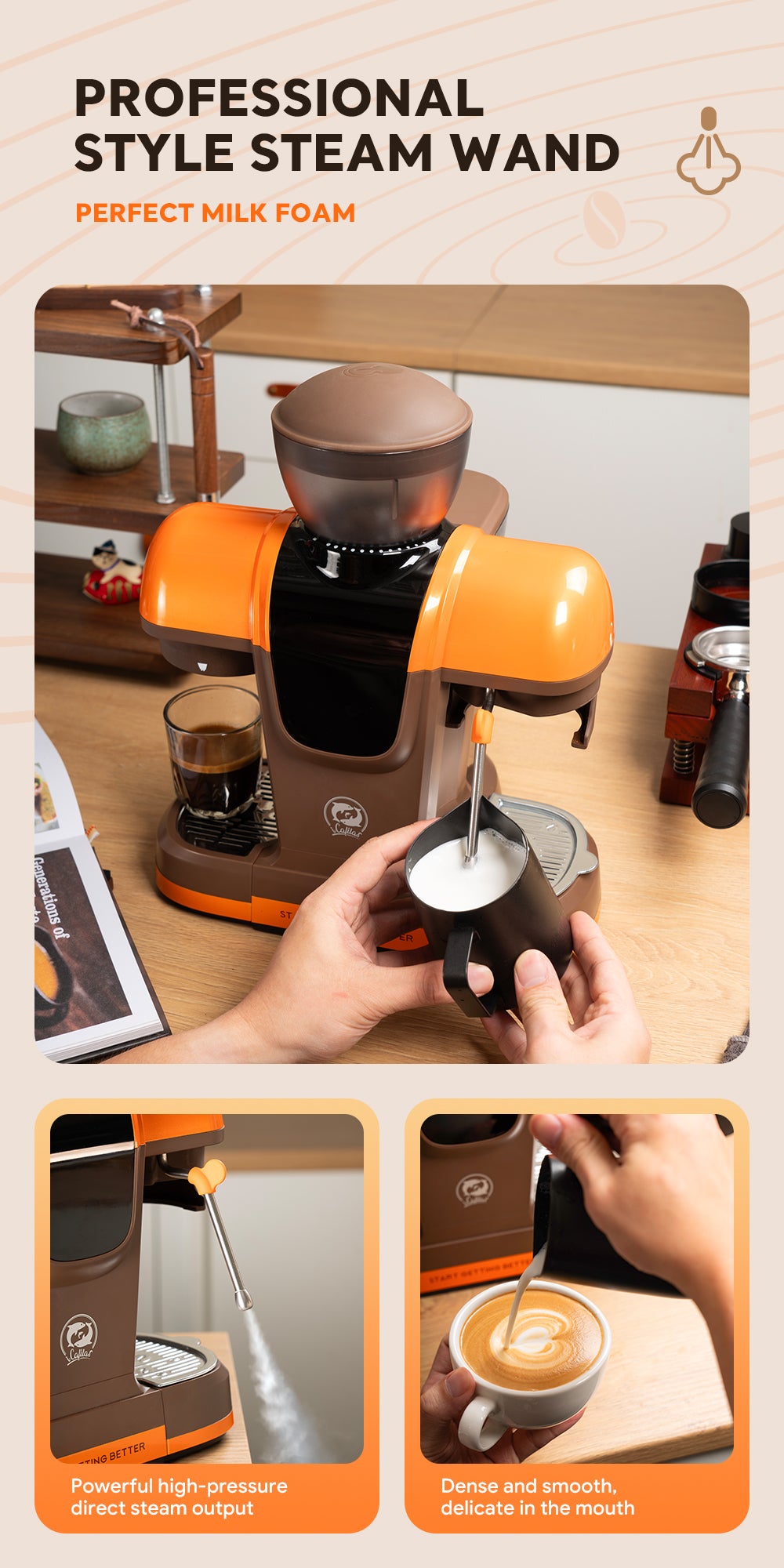 I Cafilas 19Bar Semi Automatic Italian Coffee Machine Household Small Fully Integrated Milk Foam Machine