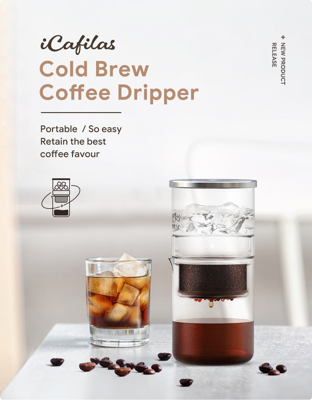 Icafilas cold brew ice dripper Portable Coffee Maker Ice Drip Coffee Maker Precise Finish Small Slow Drip Coffee Maker