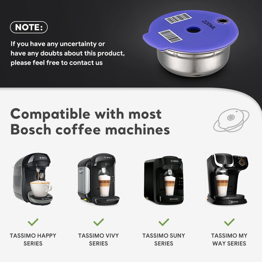 60/180/200/220ml Reusable Coffee Capsule Pods Stainless Steel Refillable Filter Compatible with Bosch Tassimo