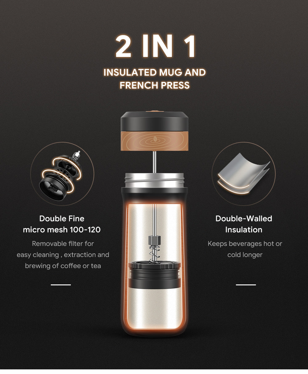 New icafilas Travel Coffee Maker French Press Stainless Steel Espresso Coffee Machine High Quality Insulated Coffee Tea Bottle