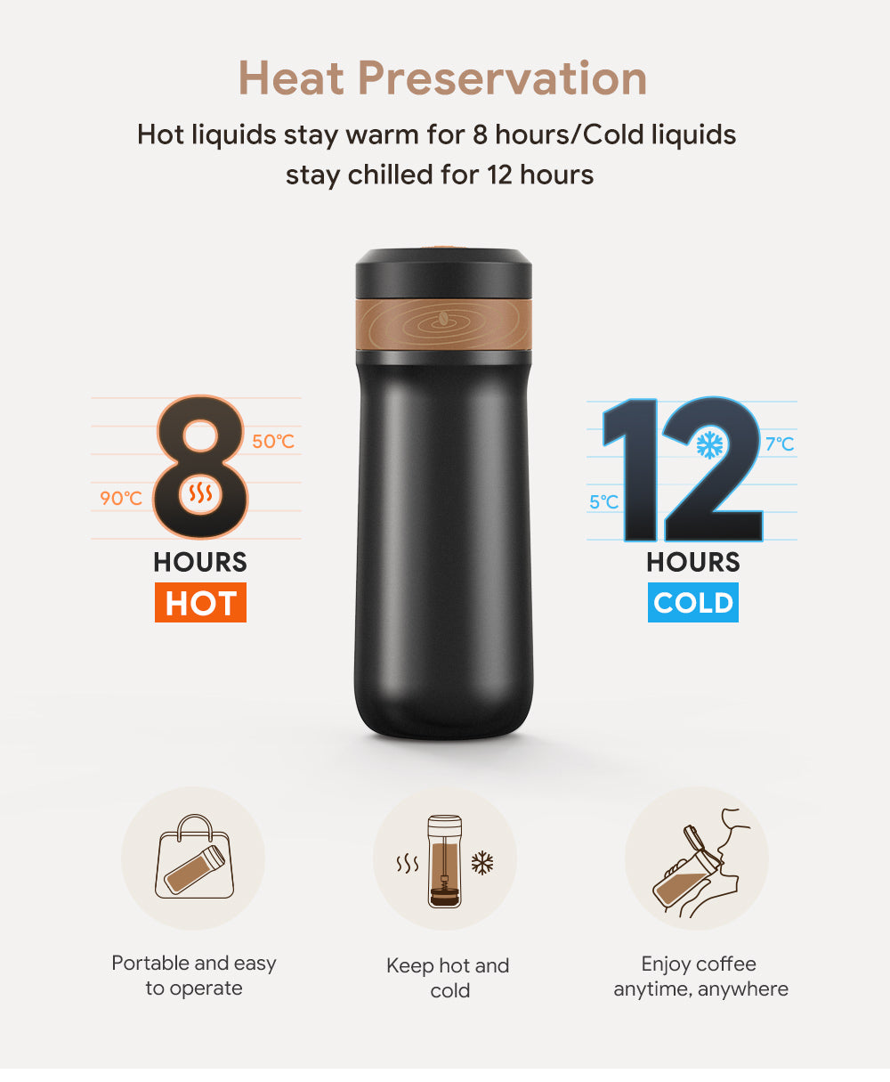 New icafilas Travel Coffee Maker French Press Stainless Steel Espresso Coffee Machine High Quality Insulated Coffee Tea Bottle