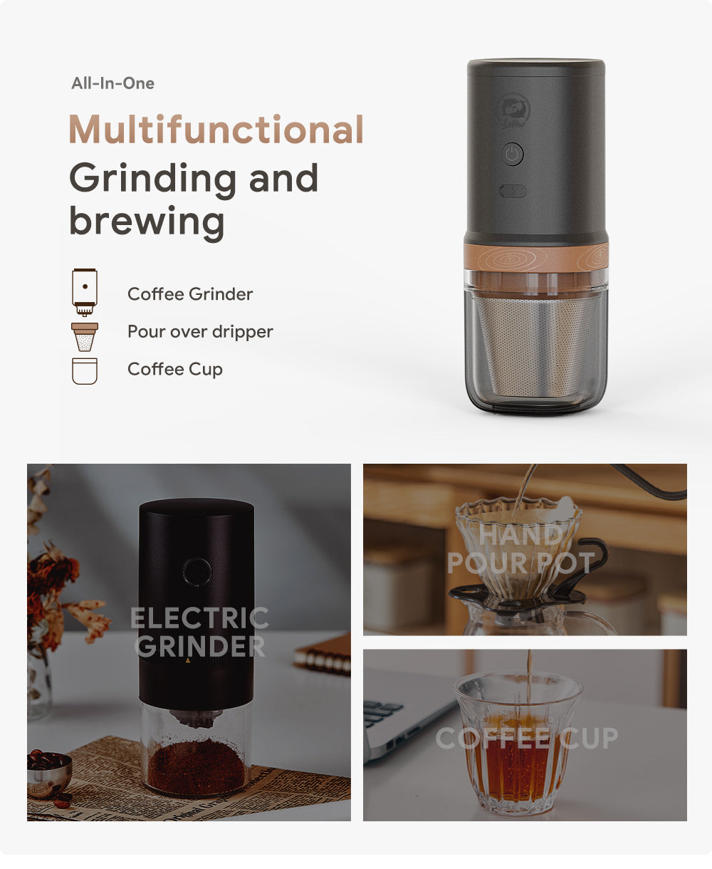 New Upgraded Automatic Portable Electric Coffee Grinder Can Grind Grains and Beans Drip Machine USB Charger
