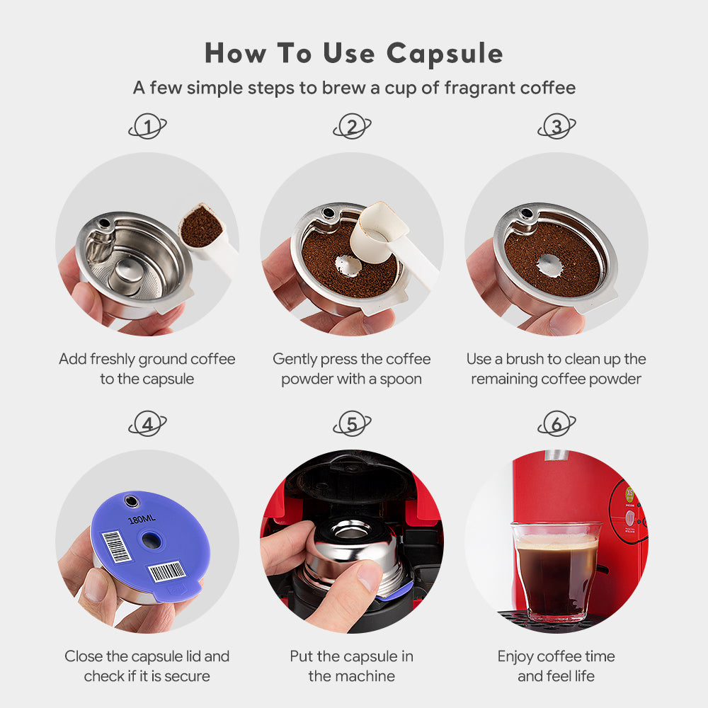 60/180/200/220ml Reusable Coffee Capsule Pods Stainless Steel Refillable Filter Compatible with Bosch Tassimo