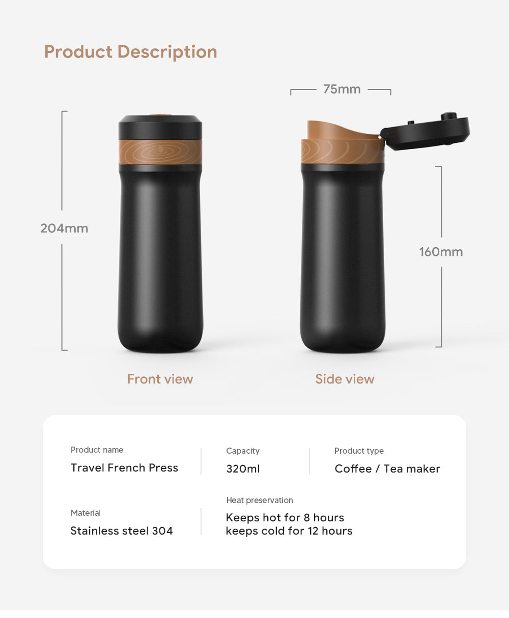 New icafilas Travel Coffee Maker French Press Stainless Steel Espresso Coffee Machine High Quality Insulated Coffee Tea Bottle