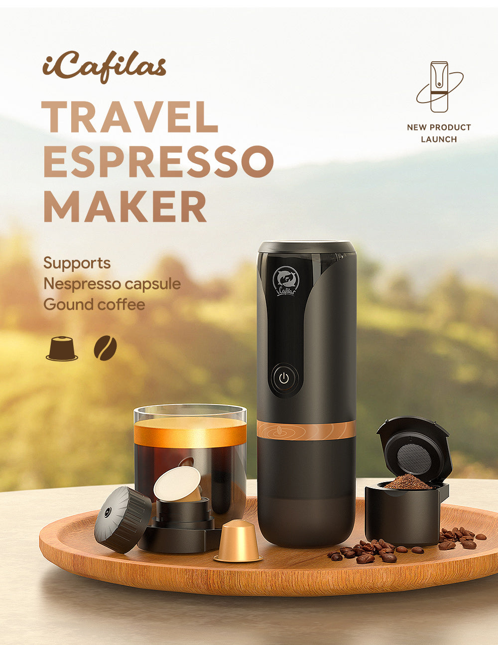 iCafilas Portable Coffee Machine Expresso Coffee Maker Fit Nexpresso Dolce Pod Capsule Coffee Powder for Car & Home USB DC12V