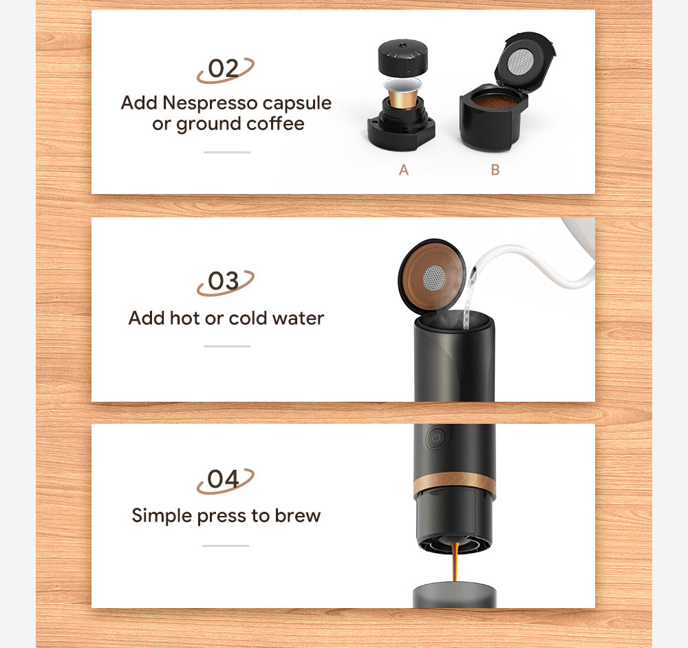 Portable Espresso Coffee Maker USB Travel Brewer For Nespresso Pod/Ground  Coffee