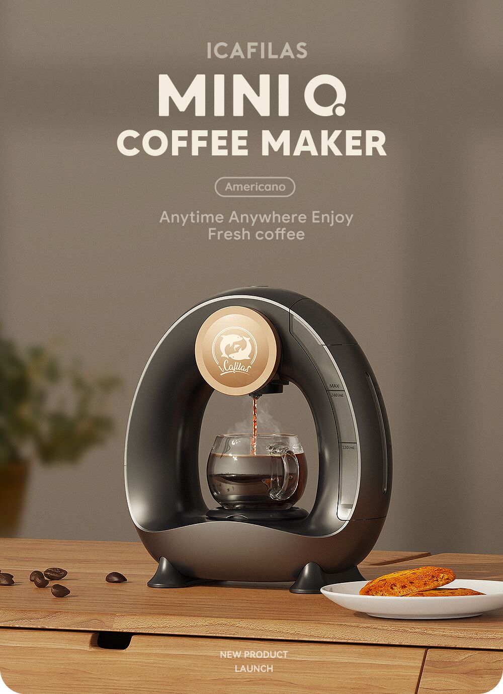 iCafilas Coffee Maker Machine Mini Q 240ml Water Tank Semi-automatic Make Noise 30dB Reusable filter adapter Coffee &Tea-Lea